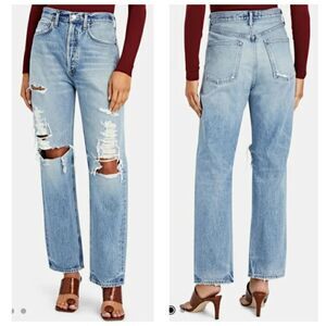 AGOLDE 90's Mid Rise Loose Fit Straight Leg Distressed Jeans in Major Size 24